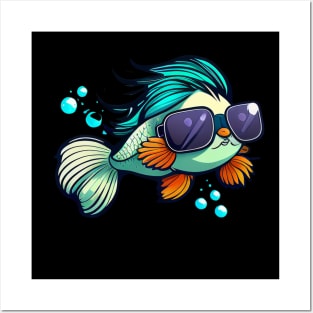 COOL BETTA FISH WITH SUNGLASSES Posters and Art